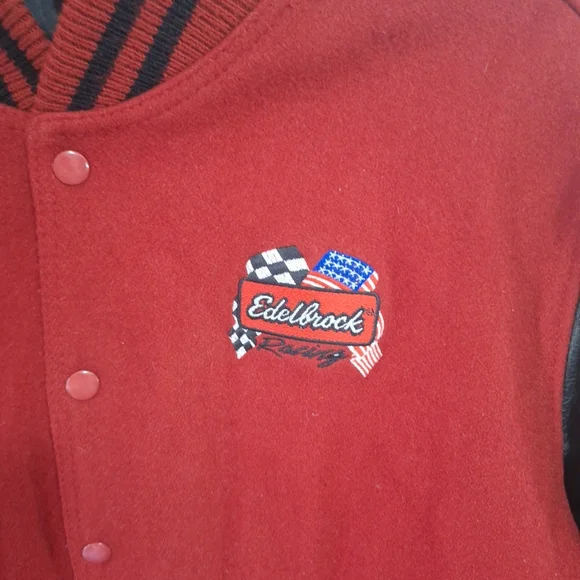 Edelbrock Racing Varsity Lettermen's Embroidered Wool Blend Leather Jacket-L-USA - Picture 2 of 11